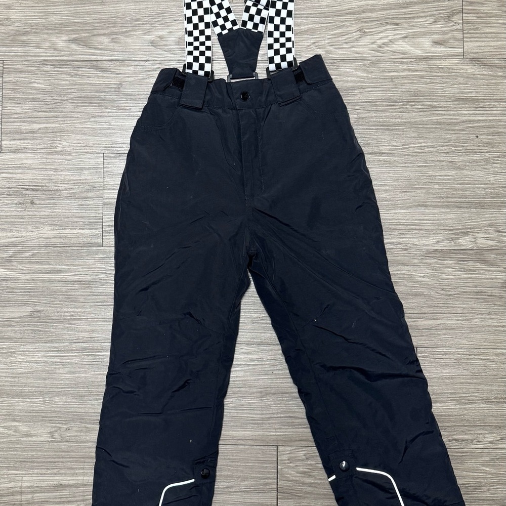 Kids Black Snow Pants with Checkered Suspenders